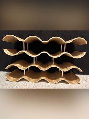 Mid Century Modern Style Wine Rack  Honeycomb Wavy Bent Wooden Holds 14 Bottles